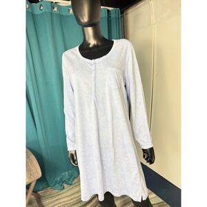 Carole Hochman Nightgown‎ Long Sleeve Blue Floral Knit Henley Sleepwear Womens L